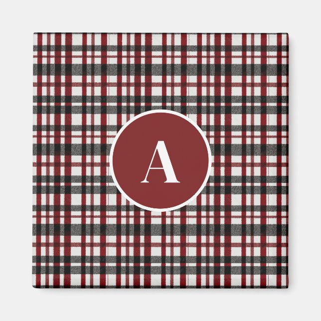 Rustic White and Red Plaid Pattern Magnet (Front)