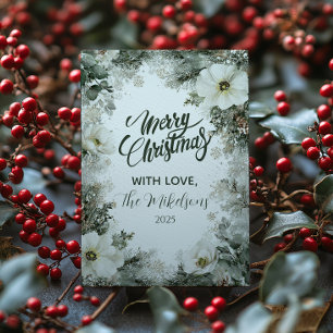 Rustic White Anemone Christmas  Holiday Card