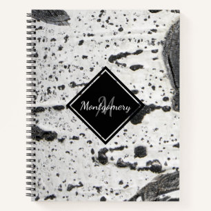 Rustic White Aspen Bark Texture Monogram Name Notebook