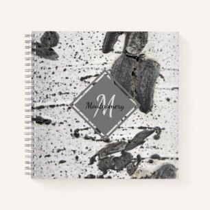 Rustic White Aspen Bark Texture Monogram Name Notebook
