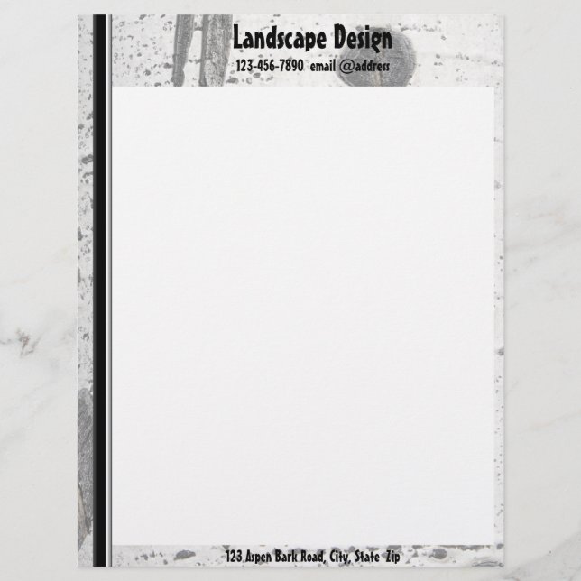Rustic White Aspen Tree Bark Texture Photograph Letterhead Design (Front)