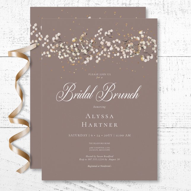 Rustic White Baby's Breath Brown Bridal Brunch Invitation (Rustic White Baby's Breath Brown Bridal Brunch Invitation)