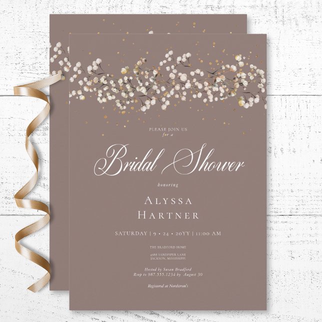 Rustic White Baby's Breath Brown Bridal Shower Invitation (Rustic White Baby's Breath Brown Bridal Shower Invitation)