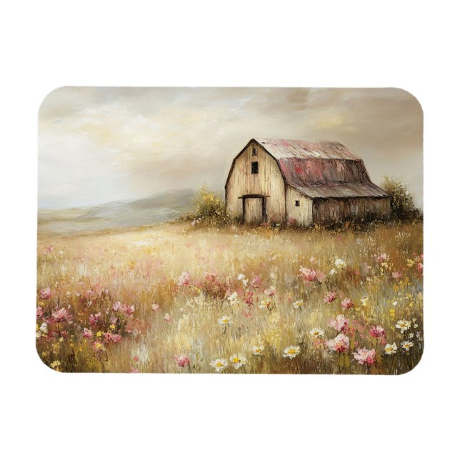 Rustic White Barn Wildflower Field Flexible Magnet (Horizontal)