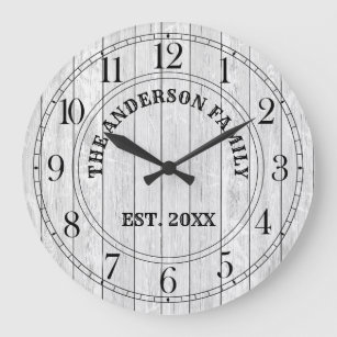 Rustic White Barn Wood Farmhouse Personalised Name Large Clock