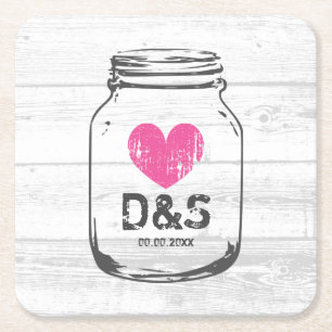 Rustic white barn wood mason jar wedding coasters