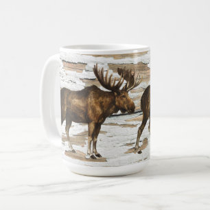 Rustic White Barn Wood Moose Coffee Mug
