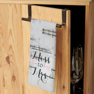 Rustic White Birch Bark Heart Bridal Shower  Tea Towel