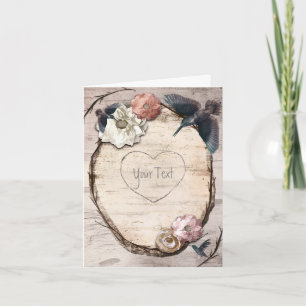 Rustic White Birch Floral & Hummingbird Thank You Card