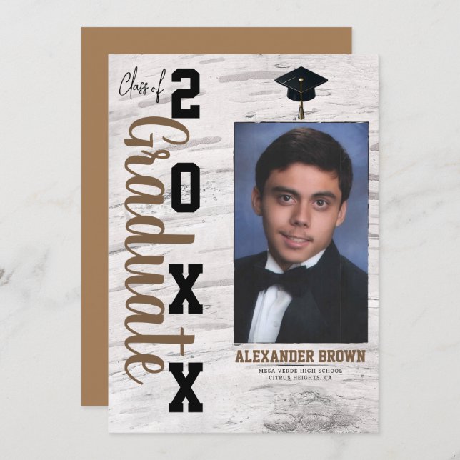 Rustic White Birch Graduation Photo Announcement   (Front/Back)