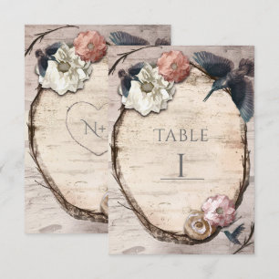 Rustic White Birch & Hummingbird Table Number Card