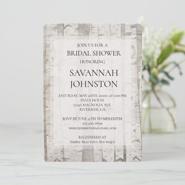 Rustic White Birch Trees Bridal Shower Invitation (Standing Front)