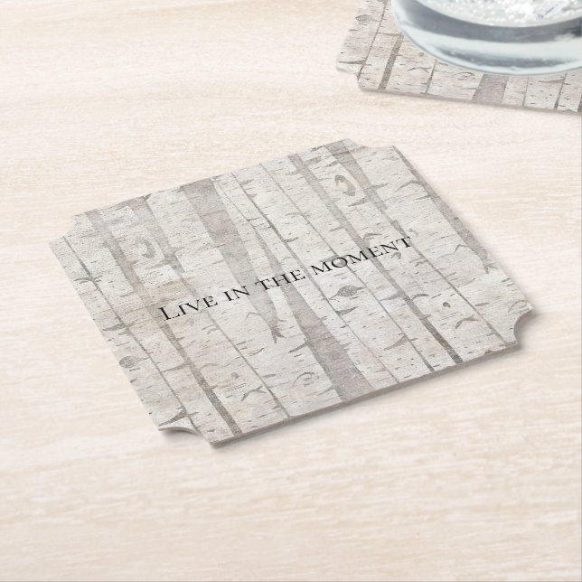 Rustic White Birch Trees Paper Coaster (Angled)