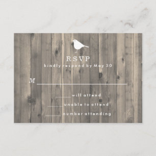 Rustic White Bird on Wooden Background RSVP Card