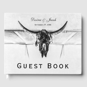 Rustic White Black Western Cow Skull Wedding Guest Book