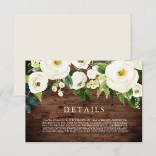 Rustic White Blooming Flowers Wedding Details Card