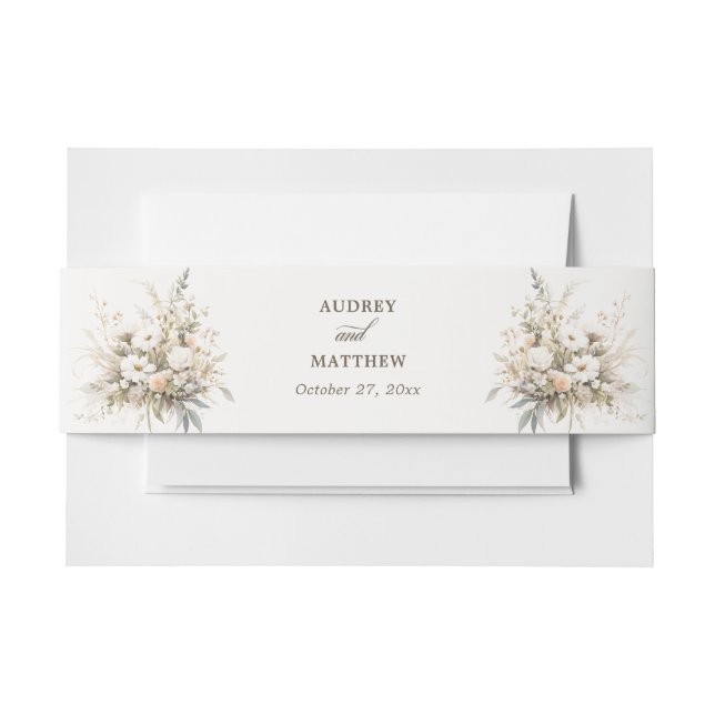 Rustic White Blooms Wedding Invitation  Invitation Belly Band (Front Example)