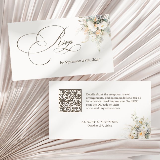 Rustic White Blooms Wedding RSVP QR Code Enclosure Card (Creator Uploaded)