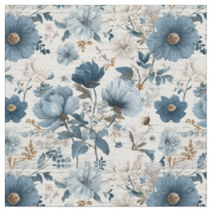 Rustic White Blue Botanical Pastel Vintage Floral Fabric