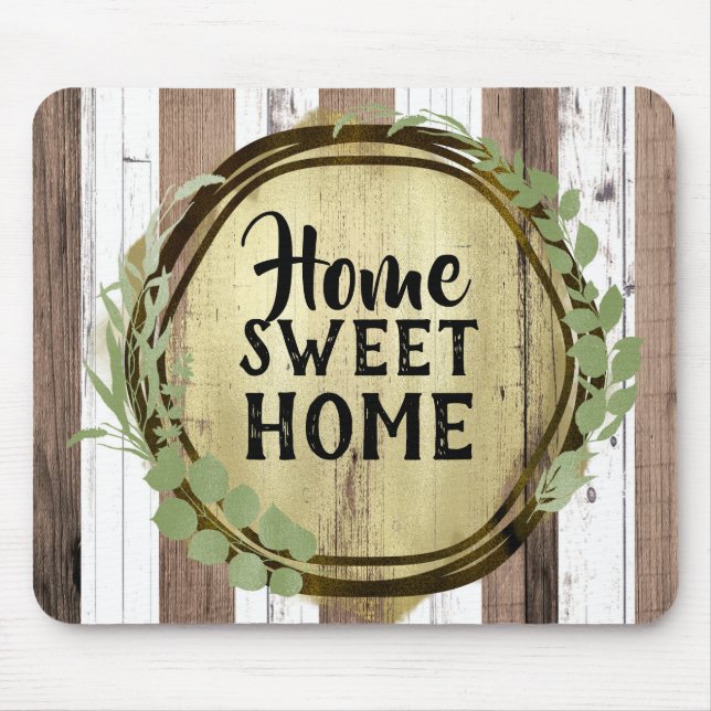 Rustic White & Brown Wood Botanical Wreath Barn Mouse Pad (Front)