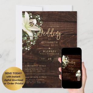 Rustic White Calla Lilies Floral Wedding Digital Invitation