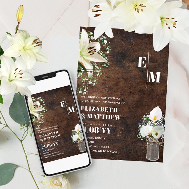 Rustic White Calla Lily Chic Shabby Wedding Invitation (Creator Uploaded)