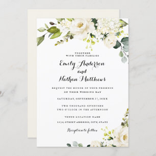 Rustic White Champagne Floral Wedding Invitation