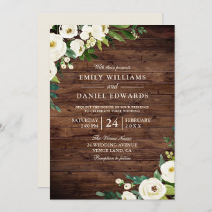 Rustic White Champagne Flowers Wedding Invitation
