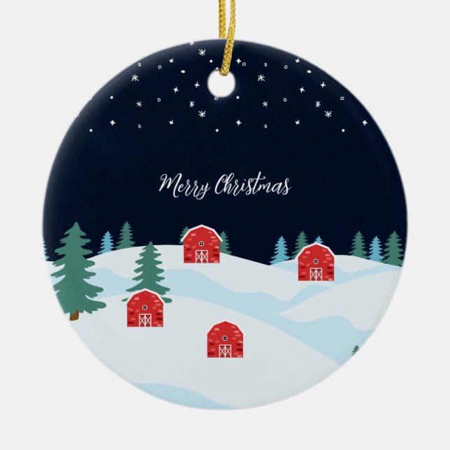 Rustic White Christmas Ceramic Ornament (Front)