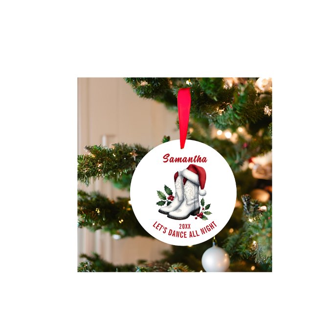 Rustic White Country Cowboy Boots Ornament (Creator Uploaded)