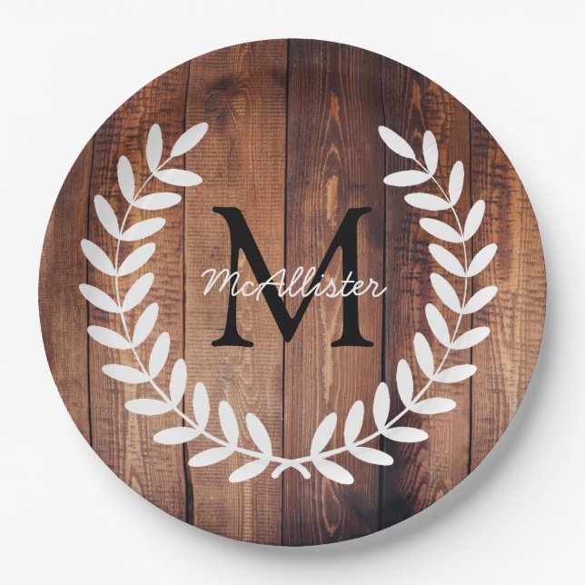Rustic White Country Laurels Barn Wood Paper Plate (Front)