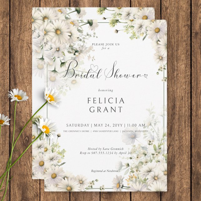 Rustic White Daisies Bridal Shower Invitation (Rustic White Daisies Bridal Shower Invitation)