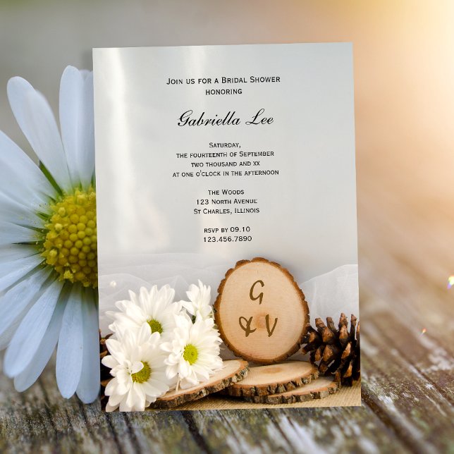 Rustic White Daisies Natural Woods Bridal Shower Invitation (Creator Uploaded)
