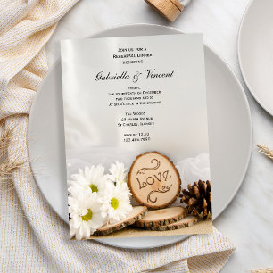 Rustic White Daisies Woodland Rehearsal Dinner Invitation