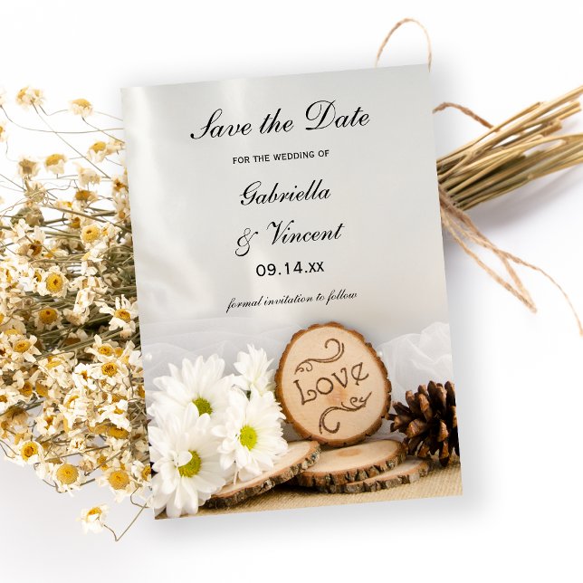 Rustic White Daisies Woods Wedding Save the Date (Creator Uploaded)