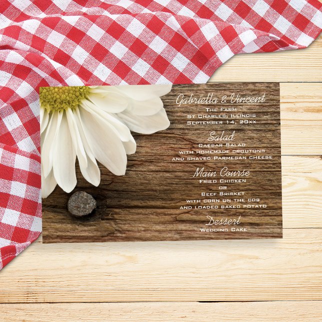 Rustic White Daisy and Barn Wood Farm Wedding Menu (Creator Uploaded)