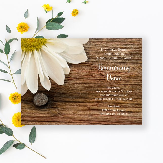 Rustic White Daisy Country Barn Homecoming Dance Invitation (Creator Uploaded)