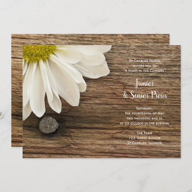 Rustic White Daisy Country Junior / Senior Prom Invitation (Front/Back)