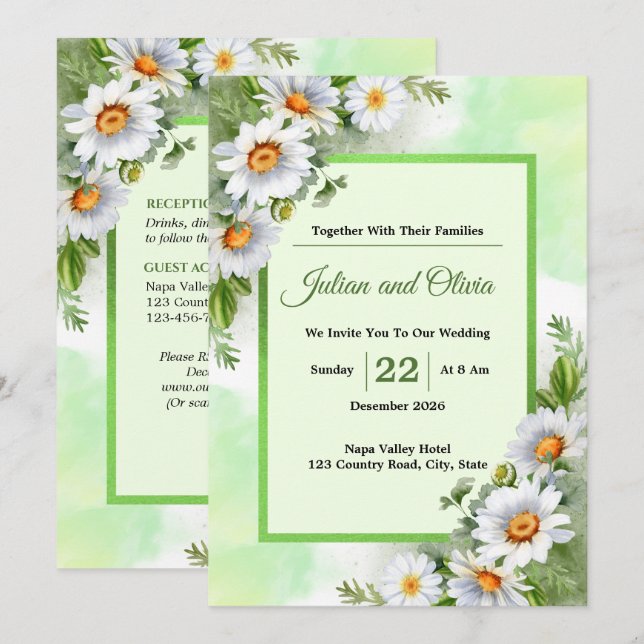 Rustic White Daisy Floral Wedding Invitation (Front/Back)