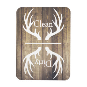 Rustic White Deer Antlers & Barn Wood Dishwasher Magnet