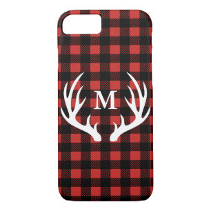 Rustic White Deer Antlers Buffalo Check Plaid iPhone 8/7 Case
