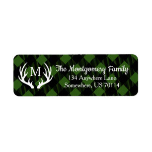 Rustic White Deer Antlers Buffalo Check Plaid Return Address Label