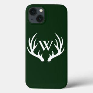 Rustic White Deer Antlers Custom Monogram iPhone 13 Case