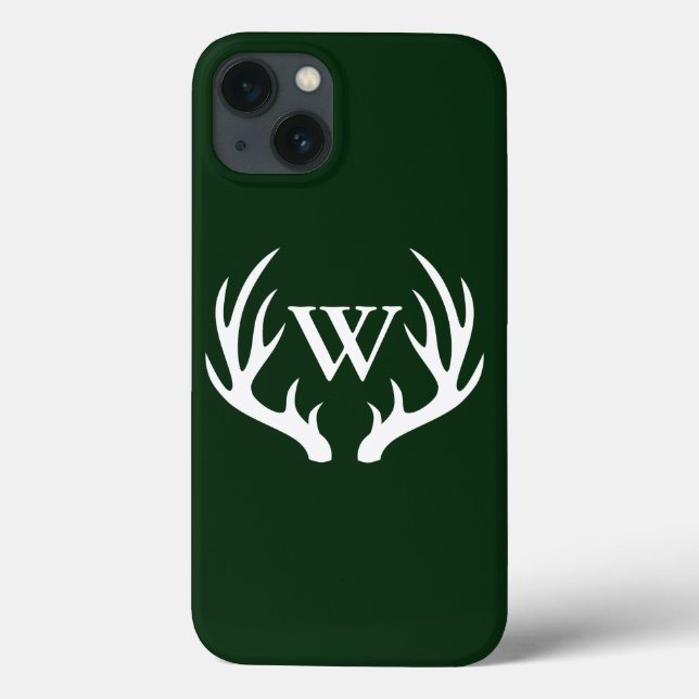 Rustic White Deer Antlers Custom Monogram Case-Mate iPhone Case (Back)
