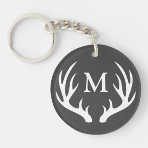 Rustic White Deer Antlers Monogram Key Ring