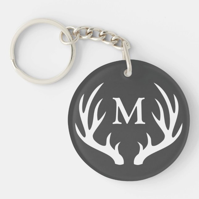 Rustic White Deer Antlers | Monogram Key Ring (Front)