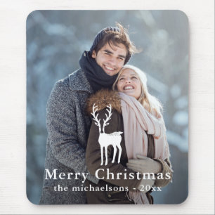 Rustic White Deer Christmas Holiday Photo Mouse Pad