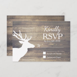 Rustic White Deer Wood Planks Wedding RSVP