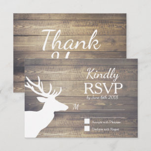 Rustic White Deer Wood Planks Wedding RSVP Card