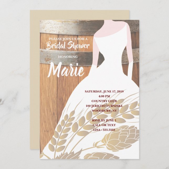 Rustic white dress beer hops keg Bridal Shower Invitation (Front/Back)